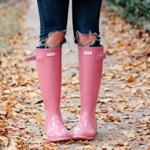 HUNTER Tall Bubblegum Pink Gloss Rain Boots 10
